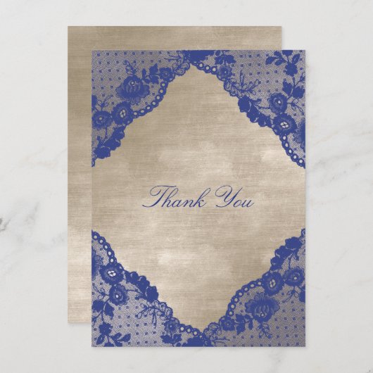 Ivory Velvet Royal Blue Navy Lace Dank u Kaart (Voorkant / Achterkant)
