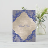 Ivory Velvet Royal Blue Navy Lace Dank u Kaart (Staand voorkant)