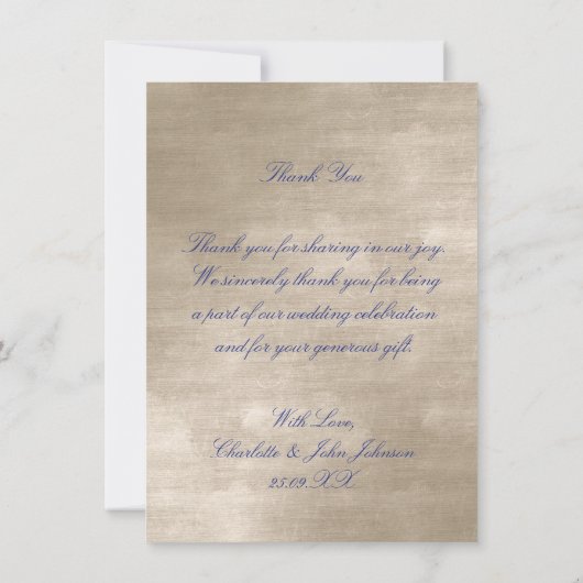 Ivory Velvet Royal Blue Navy Lace Dank u Kaart (Achterkant)