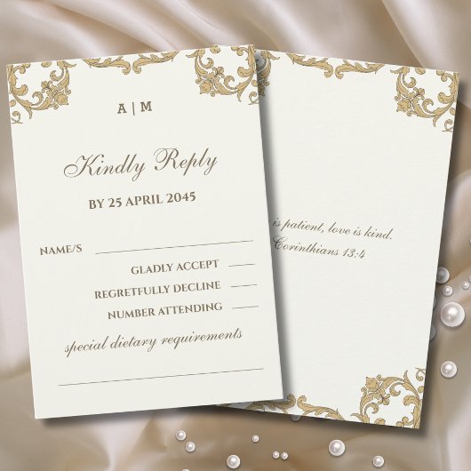 Ivory Victorian Christian Wedding RSVP Card Kaartje