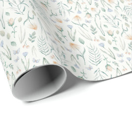 Ivory Vintage Cottagecore Botanische Bloemmotief Cadeaupapier