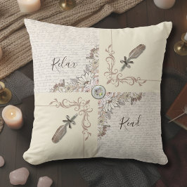 Ivory Vintage Typography Literary Bookworm Kussen