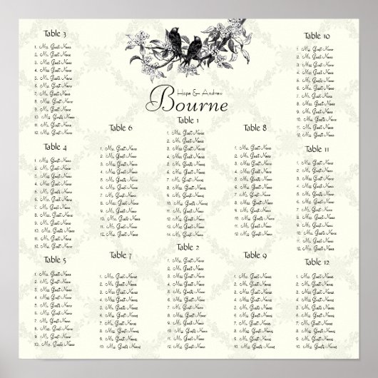 Ivory  vogelzitje Grafiek 12 Tabel Poster (Voorkant)