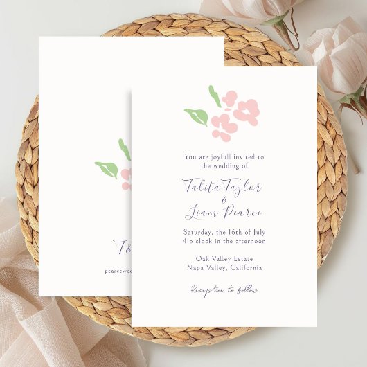 Ivory | Watercolor Blush Floral Script Wedding  Kaart