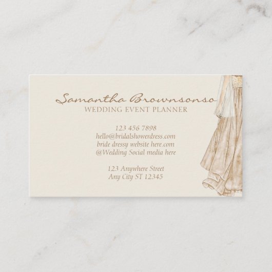 Ivory Waterverf Bride Dress Wedding Planner Visitekaartje (Achterkant)