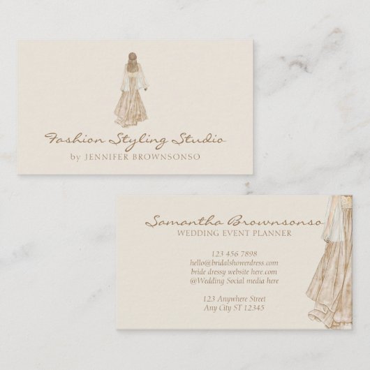 Ivory Waterverf Bride Dress Wedding Planner Visitekaartje (Voorkant / Achterkant)