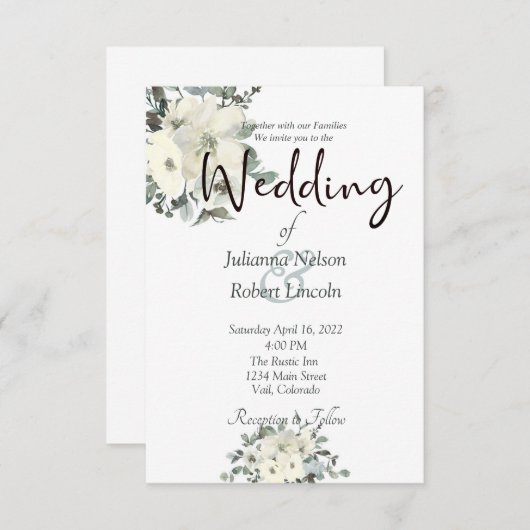 Ivory waterverf floral bruiloft kaart (Voorkant / Achterkant)