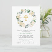 Ivory Waterverf Floral Gold Cross First Community Kaart (Staand voorkant)