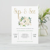 Ivory Waterverf Floral met Gold | Sip en Zie Kaart (Staand voorkant)