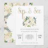Ivory Waterverf Floral met Gold | Sip en Zie Kaart (Voorkant / Achterkant)