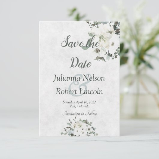 Ivory waterverf floral save the date uitnodiging (Staand voorkant)
