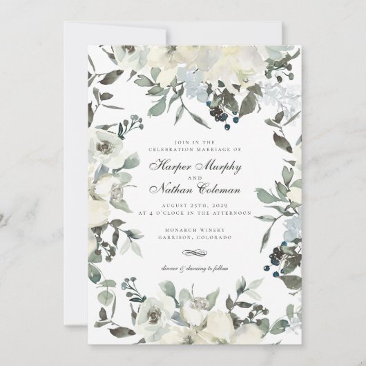 Ivory Waterverf Floral Weddenschap Kaart (Voorkant)