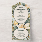 Ivory Waterverf Floral Wedding All In One Uitnodiging (Binnen)
