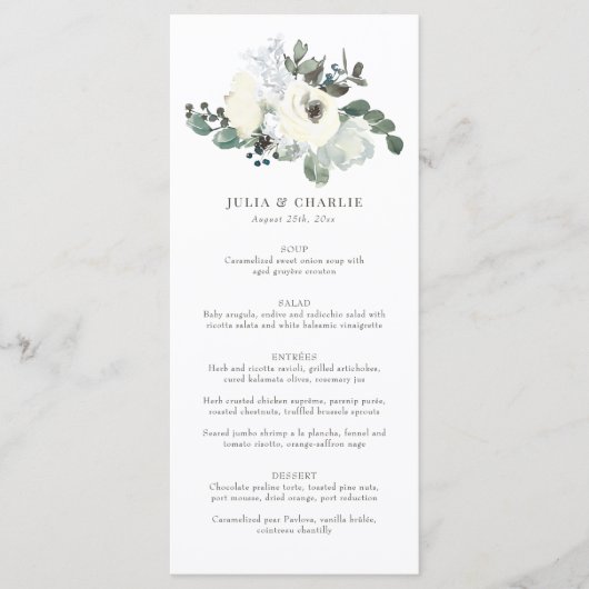 Ivory Waterverf Floral Wedding Menu (Voorkant)