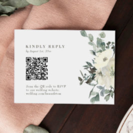 Ivory Waterverf Floral Wedding QR Code RSVP Card