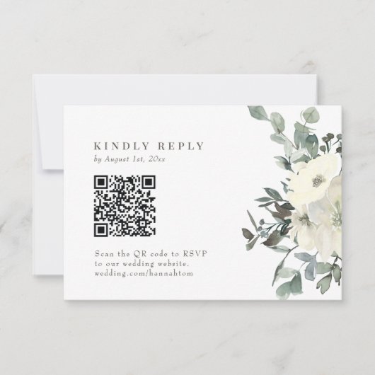 Ivory Waterverf Floral Wedding QR Code RSVP Card (Voorkant)