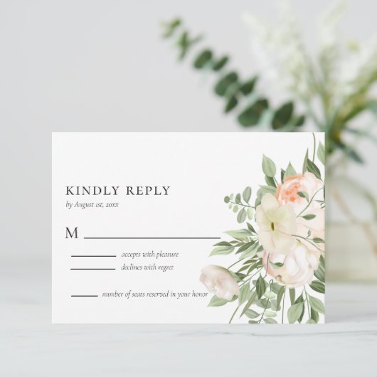 Ivory Waterverf Floral Wedding RSVP-kaart RSVP Kaartje (Staand voorkant)