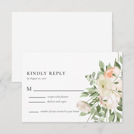 Ivory Waterverf Floral Wedding RSVP-kaart RSVP Kaartje (Voorkant / Achterkant)
