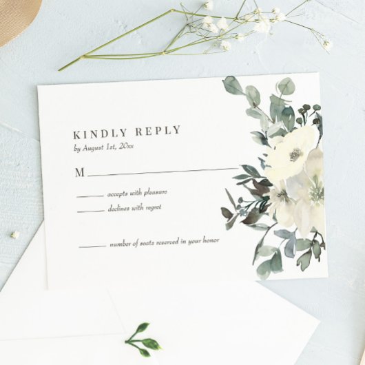 Ivory Waterverf Floral Wedding RSVP Kaartje