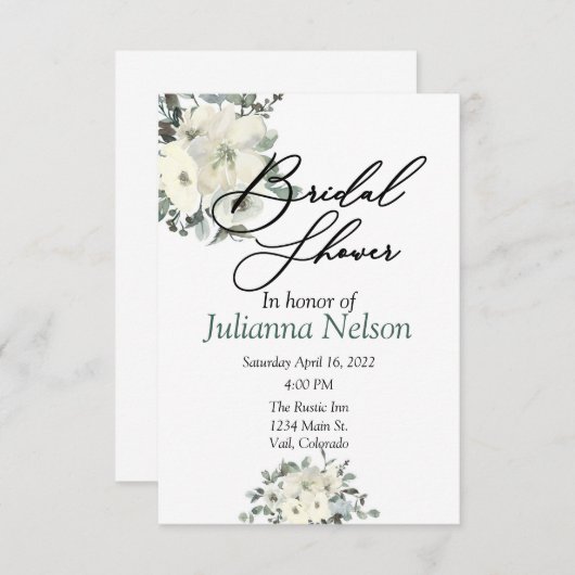 Ivory waterverf florale uitnodiging (Voorkant / Achterkant)