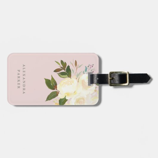 Ivory Waterverf Florals op Blush Bagagelabel (Voorkant horizontaal)