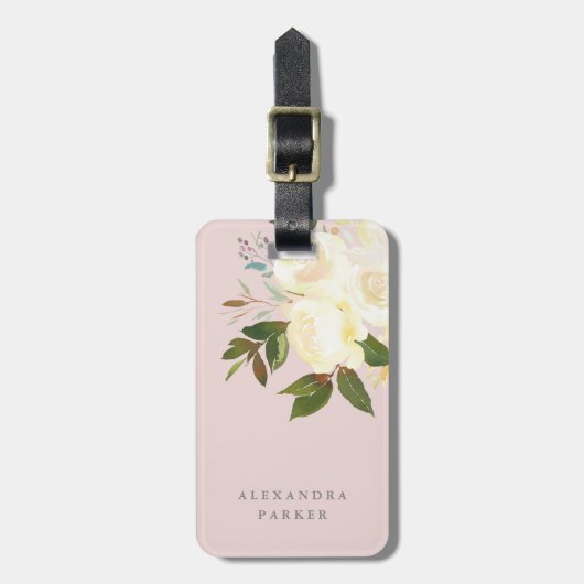 Ivory Waterverf Florals op Blush Bagagelabel (Voorkant verticaal)