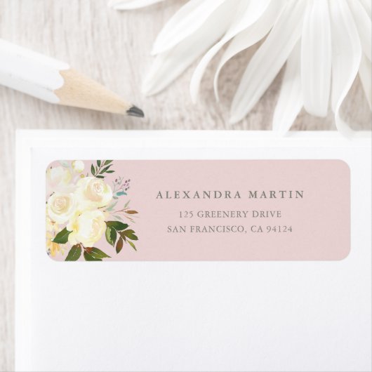 Ivory Waterverf Florals op Blush Etiket (Insitu)