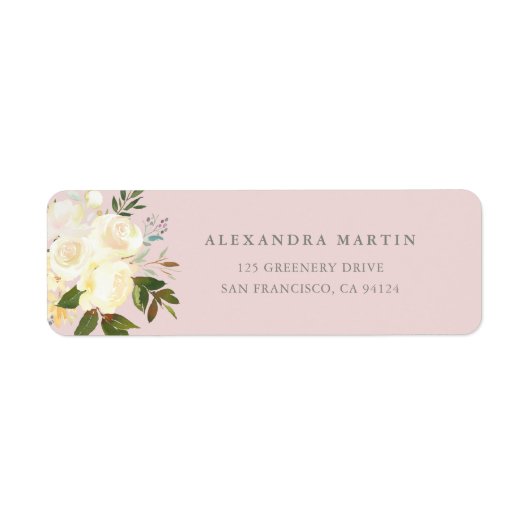 Ivory Waterverf Florals op Blush Etiket (Voorkant)
