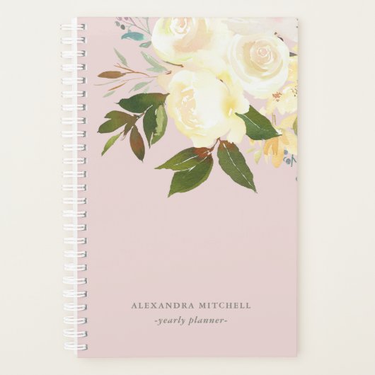 Ivory Waterverf Florals op Blush Planner (Voorkant)