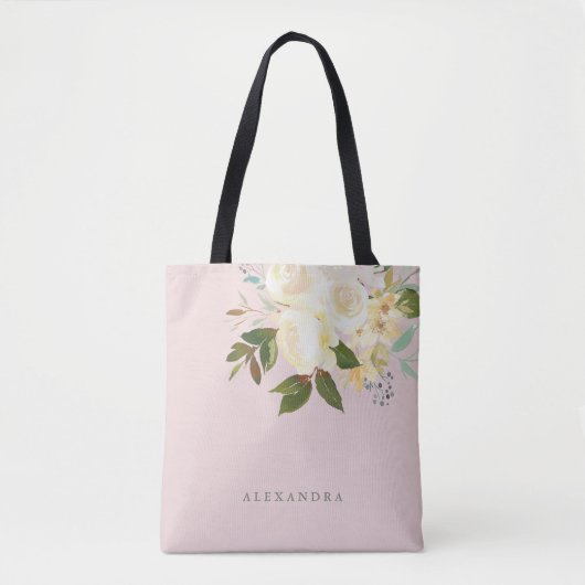 Ivory Waterverf Florals op Blush Tote Bag (Voorkant)