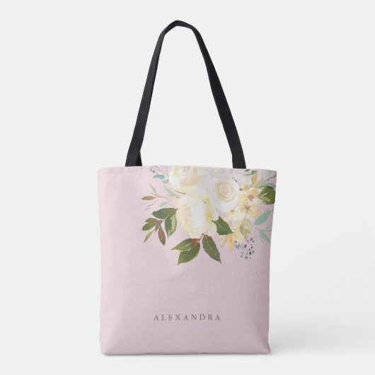 Ivory Waterverf Florals op Blush Tote Bag (Achterkant)
