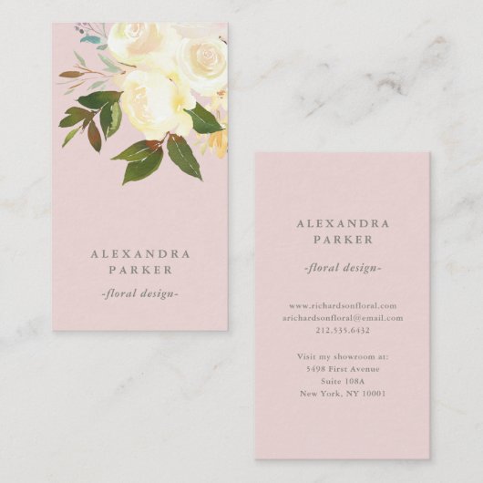 Ivory Waterverf Florals op Blush Visitekaartje (Voorkant / Achterkant)