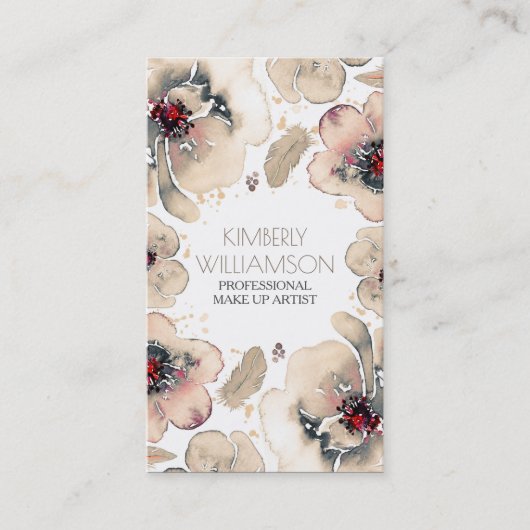 Ivory Waterverf Flowers Boho Feathers Wreater Visitekaartje (Voorkant)