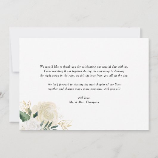 Ivory Waterverf Peonies en Gold Glitter Wedding Bedankkaart (Achterkant)