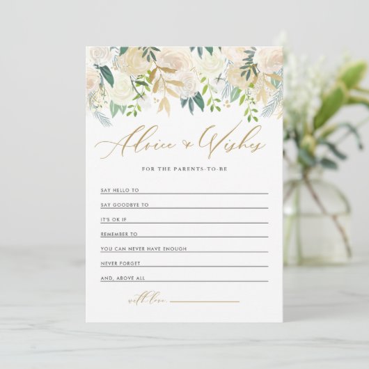 Ivory Waterverf Peonies Gold Glitter Baby shower Advieskaart (Staand voorkant)