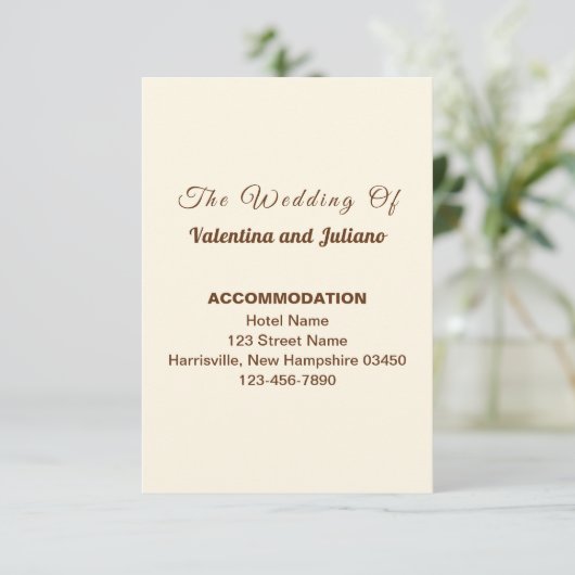 Ivory Wedding Accommodation Portrait Informatiekaartje (Staand voorkant)