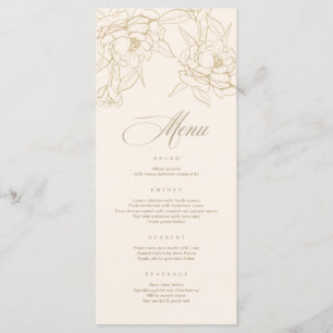 Ivory Wedding Menu-kaart, met gouden florale pony Programmakaart