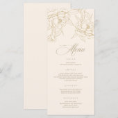 Ivory Wedding Menu-kaart, met gouden florale pony Programmakaart (Voorkant / Achterkant)