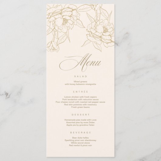Ivory Wedding Menu-kaart, met gouden florale pony Programmakaart (Voorkant)