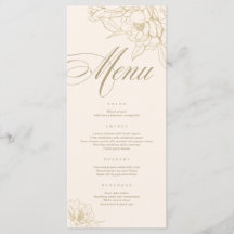 Ivory Wedding Menu-kaart, met gouden florale pony