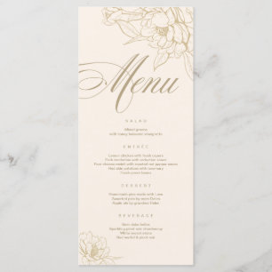 Ivory Wedding Menu-kaart, met gouden florale pony Programmakaart