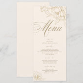 Ivory Wedding Menu-kaart, met gouden florale pony Programmakaart (Voorkant / Achterkant)