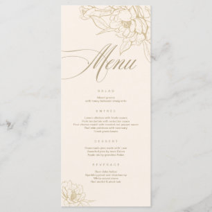 Ivory Wedding Menu-kaart, met gouden florale pony Programmakaart