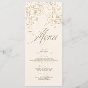 Ivory Wedding Menu-kaart, met gouden florale pony Programmakaart