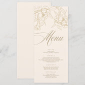 Ivory Wedding Menu-kaart, met gouden florale pony Programmakaart (Voorkant / Achterkant)