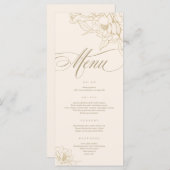 Ivory Wedding Menu-kaart, met gouden florale pony Programmakaart (Voorkant / Achterkant)