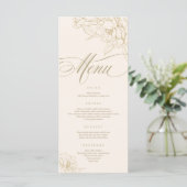 Ivory Wedding Menu-kaart, met gouden florale pony Programmakaart (Staand voorkant)