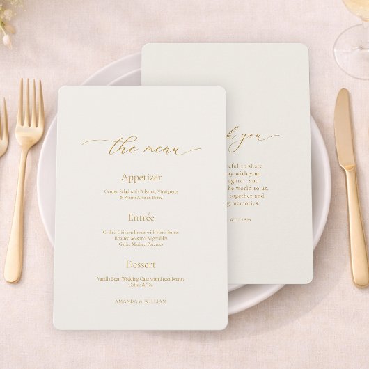 Ivory Wedding Menu with Elegant Calligraphy Kaart