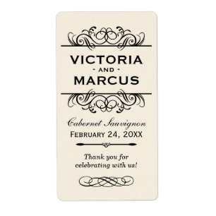 Ivory Wedding Wine Bottle Monogram Favor Labels