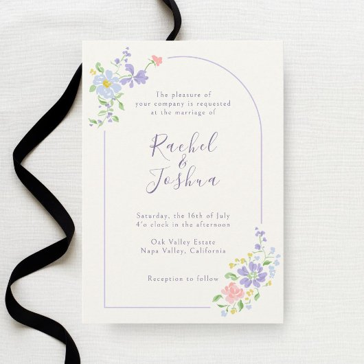 Ivory | Whimsical Floral Arch Script Wedding Kaart